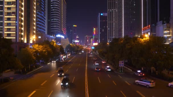 Nacht Beleuchtet Changsha Stadtzentrum Verkehr Straße Brücke Panorama China — Stockvideo