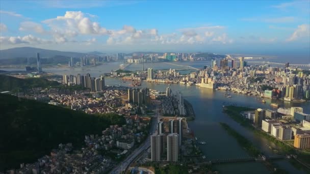 Zhuhai Cityscape Com Macau Baía Cidade Panorama Aéreo Dia Ensolarado — Vídeo de Stock