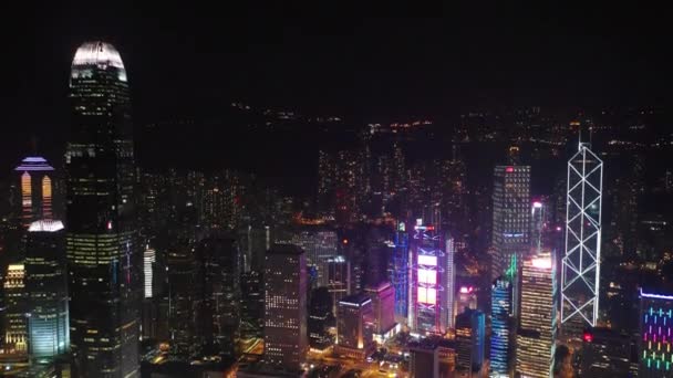 Panorama Aereo Della Città Illuminata Hong Kong Notte — Video Stock
