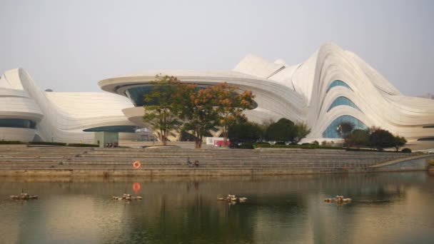 Slunečný Večer Changsha Slavný Moderní Umění Komplex Řeky Zpomalení Panorama — Stock video
