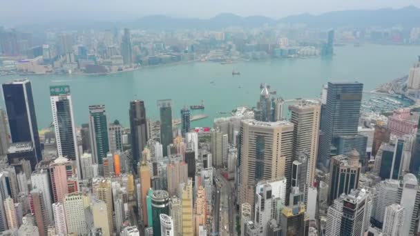 Εναέρια Πανόραμα Του Λιμανιού Της Βικτώριας Cityscape Την Ημέρα Χονγκ — Αρχείο Βίντεο