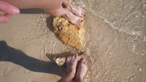 Sunny Day Bali Island Couple Feet Sand Indonesia Slow Motion — Stock Video