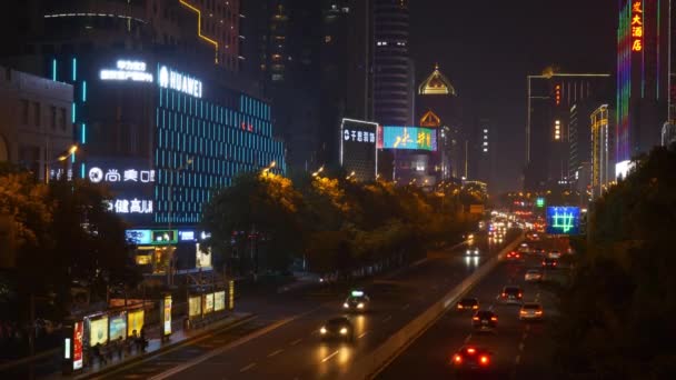 Iluminación Nocturna Changsha Ciudad Centro Tráfico Calle Puente Panorama China — Vídeo de stock