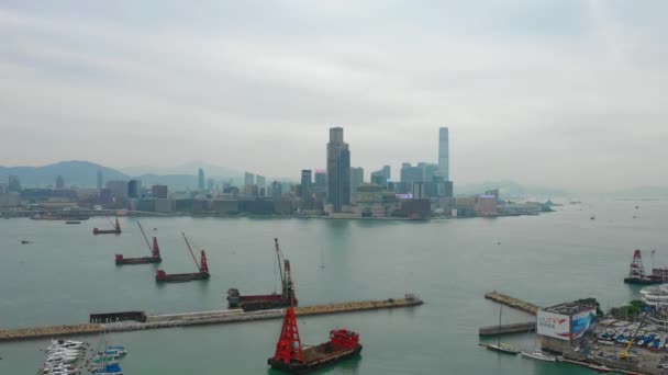 Flygfoto Över Victoria Hamn Med Stadsbild Dagen Hong Kong — Stockvideo