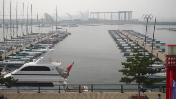 Panorama Slavné Olympijské Jachty Qingdao City Oblačný Den Čína — Stock video