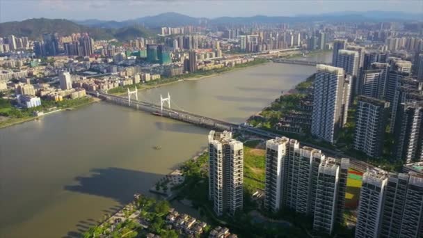 Panorama Aéreo Paisagem Urbana Com Baía Rio Cidade Zhuhai China — Vídeo de Stock