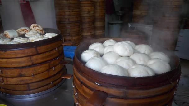 Changsha Город Известный Уличной Еды Пара Булочки Кафе Замедленного Движения — стоковое видео