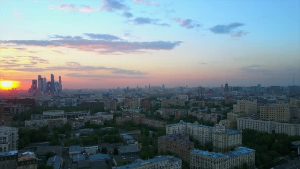 Pôr Sol Tempo Moscow Cidade Khamovniki Aérea Panorâmica Rússia — Vídeo de Stock