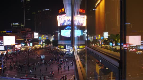 Noc Czas Oświetlenie Changsha Miasto Centrum Słynny Zatłoczone Przejście Dachowe — Wideo stockowe