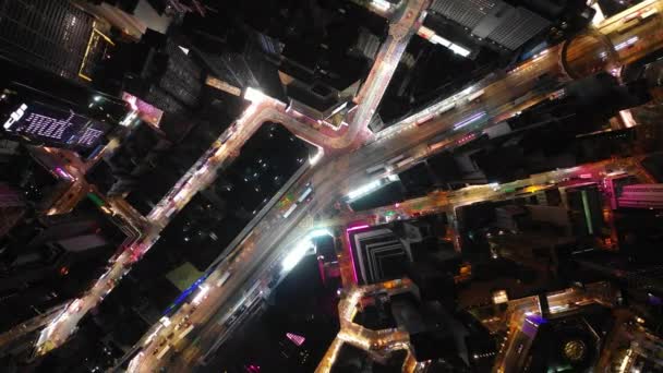 Letecké Panorama Osvětleného Města Hongkong Noční Čas — Stock video