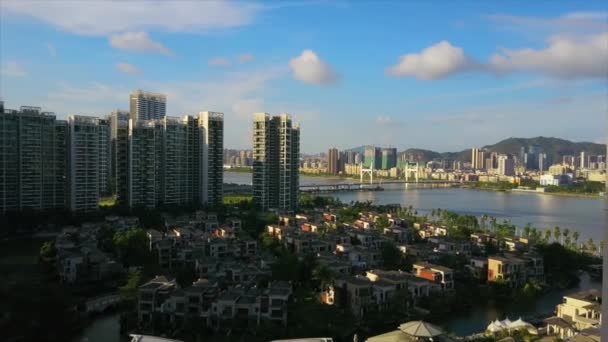 Cidade Zhuhai Com Prédios Apartamentos Vista Aérea Dia Ensolarado — Vídeo de Stock
