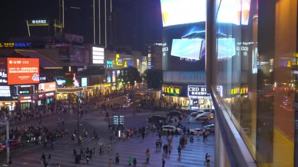 Natt Tid Changsha Stad Centrum Känd Trångt Trafik Gata Övergångsställe — Stockvideo