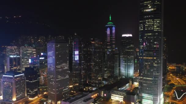 Воздушная Панорама Освещенного Города Гонконг Ночь — стоковое видео