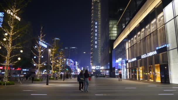 Notte Illuminato Changsha Città Centro Traffico Strada Marciapiede Panorama Porcellana — Video Stock