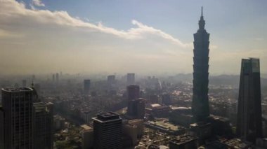 Taipei, Tayvan 'daki ünlü kuleye sahip şehir manzarası, 4k, zaman aşımı 