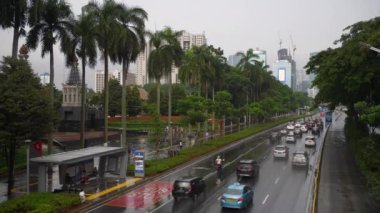 Jakarta City, Endonezya 'da sokak trafiği, gündüz görüşü, 4K 
