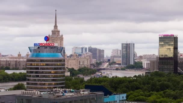 Widok Miasto Moskwa Architektura Nadrzeczna Panorama Miasta Rosja Upływ Czasu — Wideo stockowe