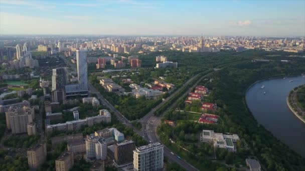 Moscow Západ Slunce Světlo Univerzitní Okres Vrabec Kopce Vzduch Panoramatické — Stock video