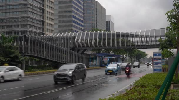 Straatverkeer Jakarta Stad Indonesië Overdag Uitzicht — Stockvideo