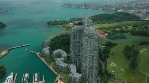 Luchtfoto Panorama Van Appartementencomplex Sentosa Eiland Singapore Stad — Stockvideo