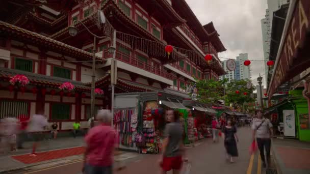 Templo Famoso Rua Comercial Lotada Cingapura Time Lapse — Vídeo de Stock