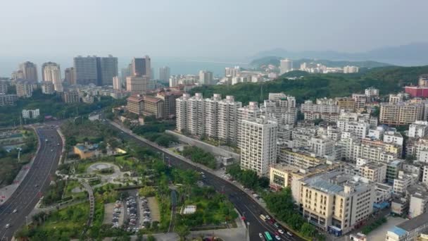 Aerial Panorama Sanya City Sunset Time Hainan Island China — 图库视频影像