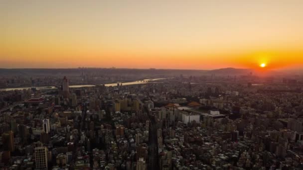 Panorama Aéreo Céu Por Sol Acima Paisagem Urbana Taipei Taiwan — Vídeo de Stock