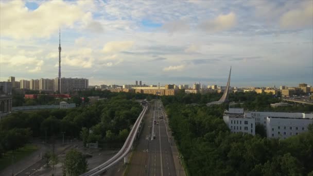 Sunny Day Moscow Cityscape Traffic Prospect Mira Aerial Panoramic Russia — Stock Video