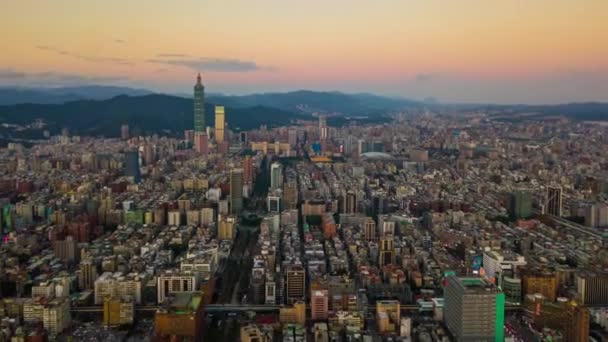 Taipei Şehir Manzarası Üzerinde Günbatımı Manzarası Tayvan Zaman Aşımı — Stok video