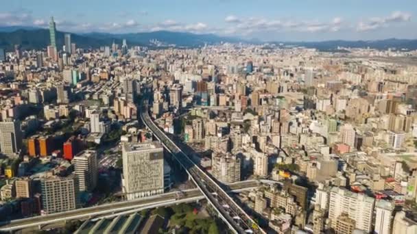 Panorama Aéreo Tráfego Rodoviário Cityscape Taipei Taiwan Time Lapse — Vídeo de Stock