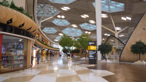 Interior Abarrotado Del Aeropuerto Internacional Ciudad Bakú Azerbaiyán Panorama — Vídeos de Stock