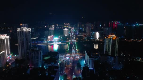 Luftaufnahme Von Oben Nach Unten Von Sanya Fluss Straßenverkehr Hainan — Stockvideo