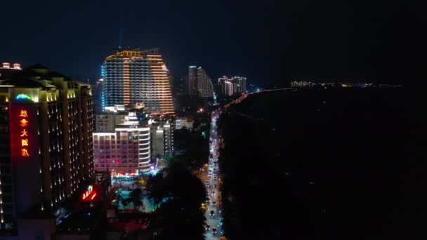 Aerial Panorama Night Time Illumination Sanya City Hainan Island China — Vídeo de Stock