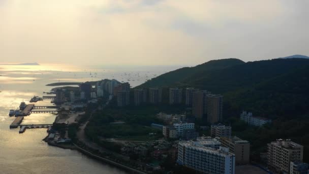 Aerial Panorama Sanya City Sunset Time Hainan Island China — Vídeo de Stock