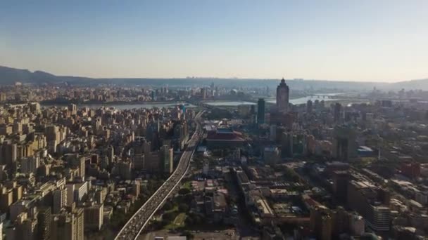 Panorama Aéreo Paisagem Urbana Com Tráfego Paisagem Urbana Taipei Taiwan — Vídeo de Stock