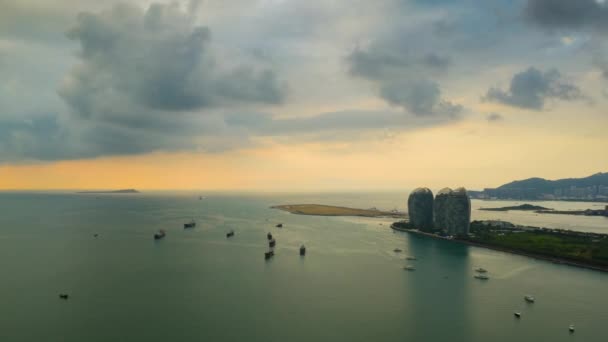 Aerial Panorama Sanya Cityscape Sunset China Timelapse — Stok Video