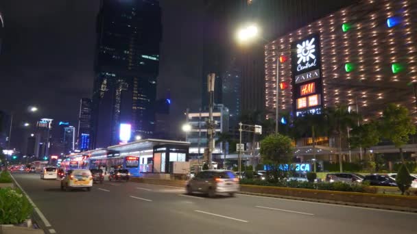 Iluminação Noturna Cidade Jacarta Tráfego Noturno Rua Indonésia Panorama — Vídeo de Stock