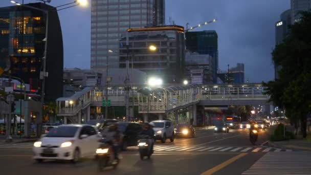 Iluminação Noturna Cidade Jacarta Tráfego Noturno Rua Indonésia Panorama — Vídeo de Stock