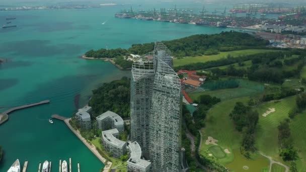 Panorama Aéreo Del Complejo Apartamentos Isla Sentosa Ciudad Singapur — Vídeos de Stock