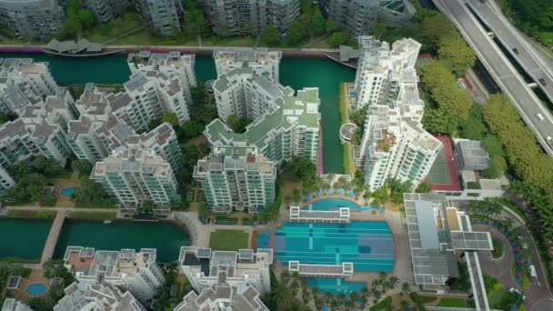 Aerial Panorama Apartment Complex Sentosa Island Singapore City — Stock Video