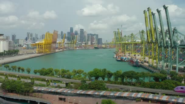 Panorama Udara Teluk Pelabuhan Terkenal Pulau Sentosa Kota Singapura — Stok Video