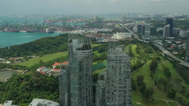 Flygfoto Panorama Över Lägenhetskomplex Sentosa Singapore Stad — Stockvideo