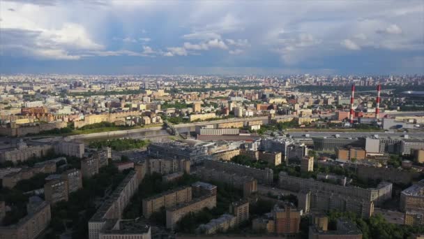 Zonnige Bewolkte Dag Moskoe Stadsgezicht Luchtfoto Panoramisch Rusland — Stockvideo