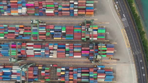 Luftaufnahme Von Containern Hafen Der Insel Sentosa Singapur — Stockvideo