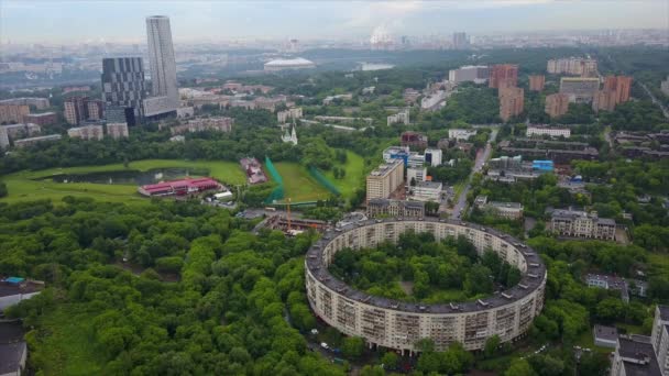Abend Moskauer Stadtbild Berühmte Runde Gebäude Antenne Panoramische Russland — Stockvideo