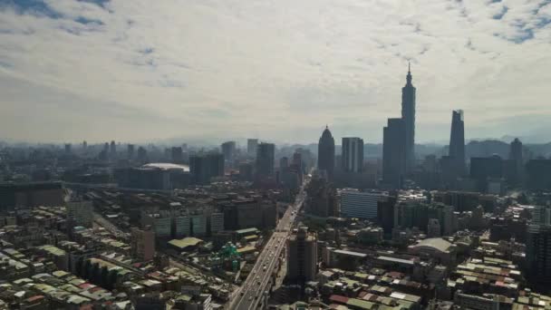 Panorama Aereo Del Paesaggio Urbano Con Famosa Torre Taipei Taiwan — Video Stock