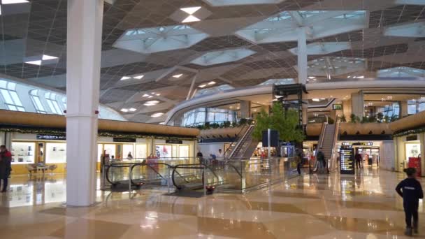 Πολυσύχναστο Εσωτερικό Του Διεθνούς Αεροδρομίου Στην Πόλη Μπακού Του Αζερμπαϊτζάν — Αρχείο Βίντεο