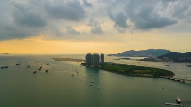 Aerial Panorama Sanya Cityscape Sunset China Timelapse — Αρχείο Βίντεο