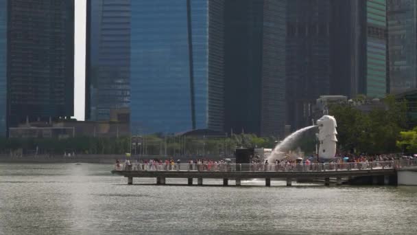 Famous Fountain Marina Bay Singapore City Downtown Panorama — Stock Video