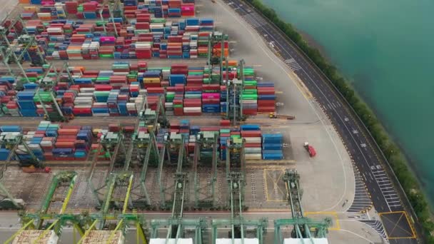 Air Panorama Kontainer Pelabuhan Pulau Sentosa Kota Singapura — Stok Video
